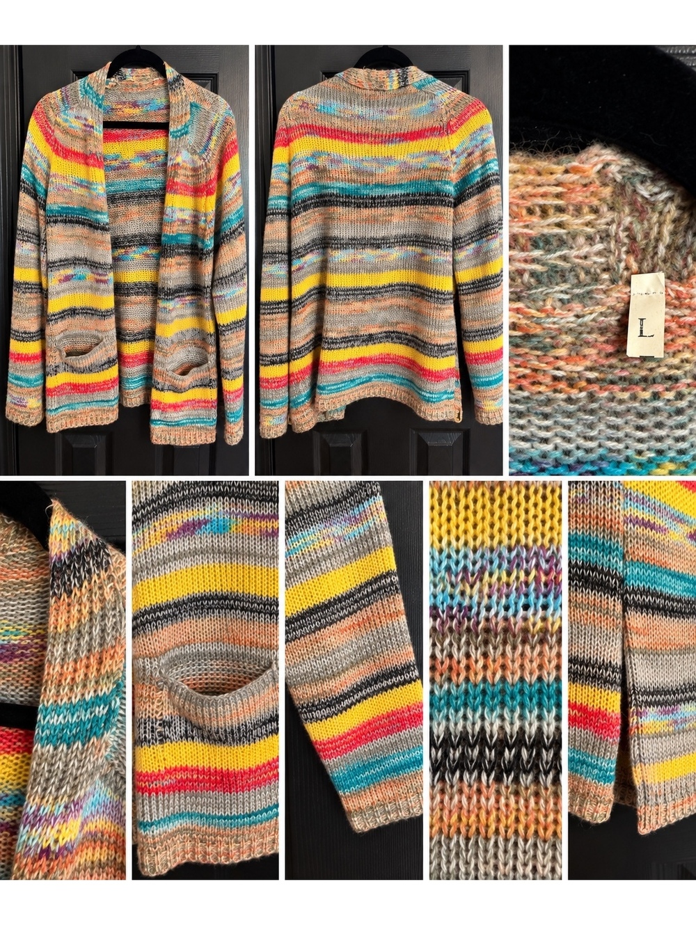 Multicolor striped open cardigan sweater